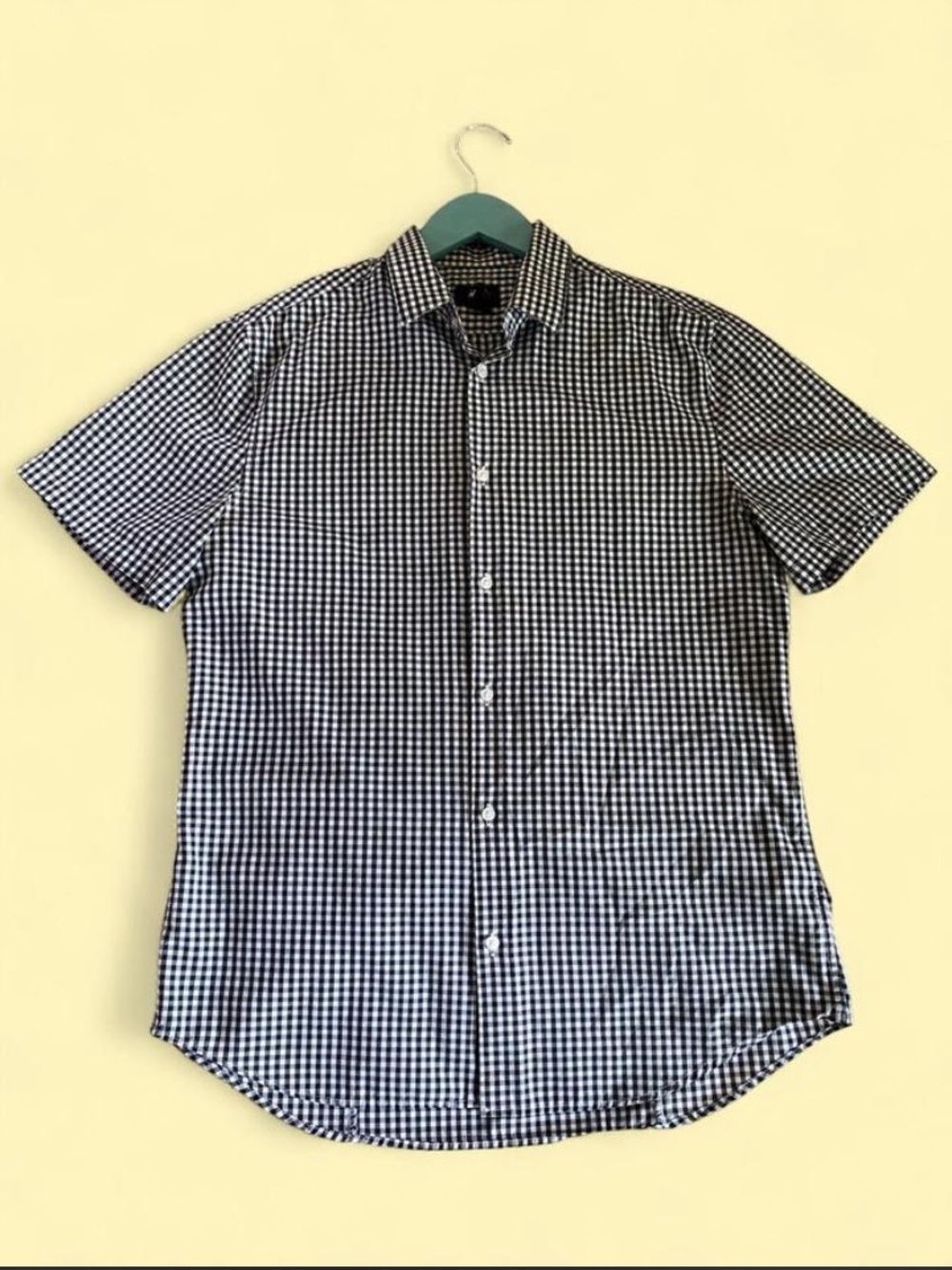 H&M Black & White Short-Sleeve Check Button-Down Shirt